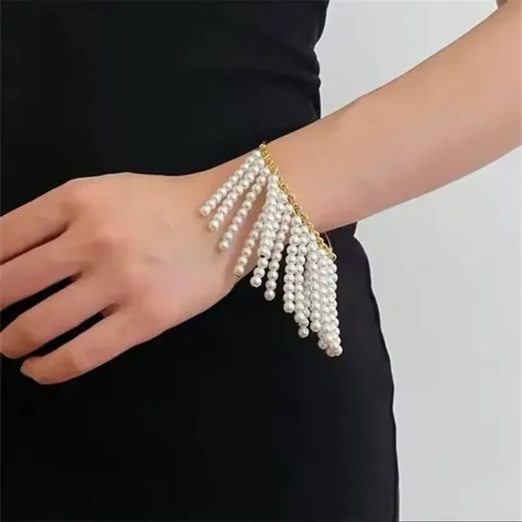 Gold & Pearl Fringe Bracelet – Glamorous and Unique - Picture 3 of 9